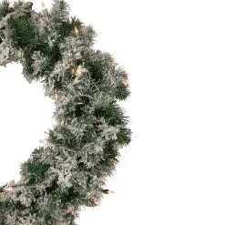 Pre-Lit Flocked Victoria Pine Artificial Christmas Wreath - 24-Inch, Clear Lights