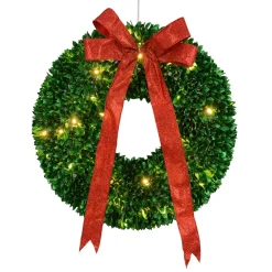 Pre-Lit Glittered Leaves Artificial Christmas Wreath - 28-Inch, Clear Lights