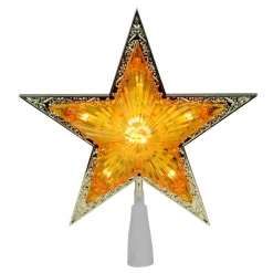 9" Pre-Lit Gold And Amber Crystal 5 Point Star Christmas Tree Topper - Clear Lights