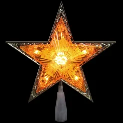 9" Pre-Lit Gold And Amber Crystal 5 Point Star Christmas Tree Topper - Clear Lights