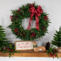 Pre-Lit Green Mixed Rosemary Emerald Angel Pine Artificial Christmas Wreath - 30-Inch, Clear Lights