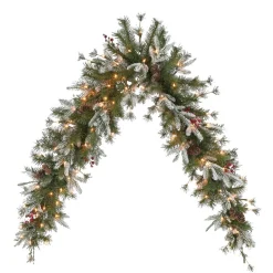 6' Pre-Lit Green Pine With Berries Artificial Christmas Teardrop Swag, Clear Lights