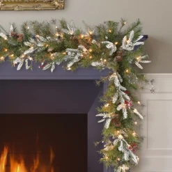 6' Pre-Lit Green Pine With Berries Artificial Christmas Teardrop Swag, Clear Lights