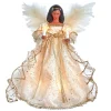 12" Pre-Lit Ivory And Gold African American Angel Christmas Tree Topper