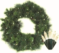 Pre-Lit Led Anchorage Fir Pine Cone Christmas Wreath, 30-Inch, Clear Lights