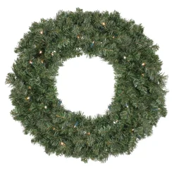 Pre-Lit Led Canadian Pine Artificial Christmas Wreath, 24-Inch, Clear Lights