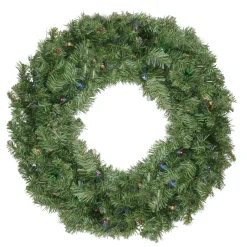 Pre-Lit Led Canadian Pine Artificial Christmas Wreath With Timer - 24-Inch, Multi Lights