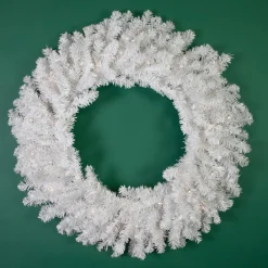 Pre-Lit Led White Canadian Pine Artificial Christmas Wreath, 30-Inch, Clear Lights