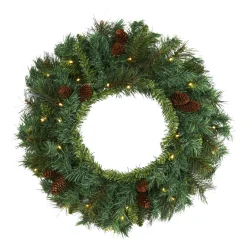 Pre-Lit Mixed Pine And Pinecone Artificial Christmas Wreath, 20-Inch, Clear Leds