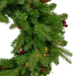 Pre-Lit Mixed Winter Berry Pine Artificial Christmas Wreath - 24-Inch, Clear Lights