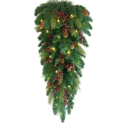 32" Pre-Lit Pine Artificial Christmas Teardrop Swag, Warm White And Multi Led Lights