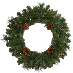 Pre-Lit Pinecone Artificial Christmas Wreath, 20-Inch, Warm Clear Lights