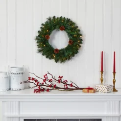 Pre-Lit Pinecone Artificial Christmas Wreath, 20-Inch, Warm Clear Lights