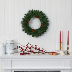Pre-Lit Pinecone Artificial Christmas Wreath, 20-Inch, Warm Clear Lights