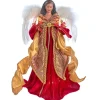 16" Pre-Lit Red And Gold African American Angel Christmas Tree Topper