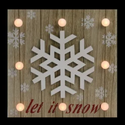 10.25" Pre-Lit Red And White 'Let It Snow' Snowflake Wall Decor