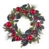 Pre-Lit Red Berries And Ball Artificial Christmas Wreath, 18.5-Inch, Warm White Lights