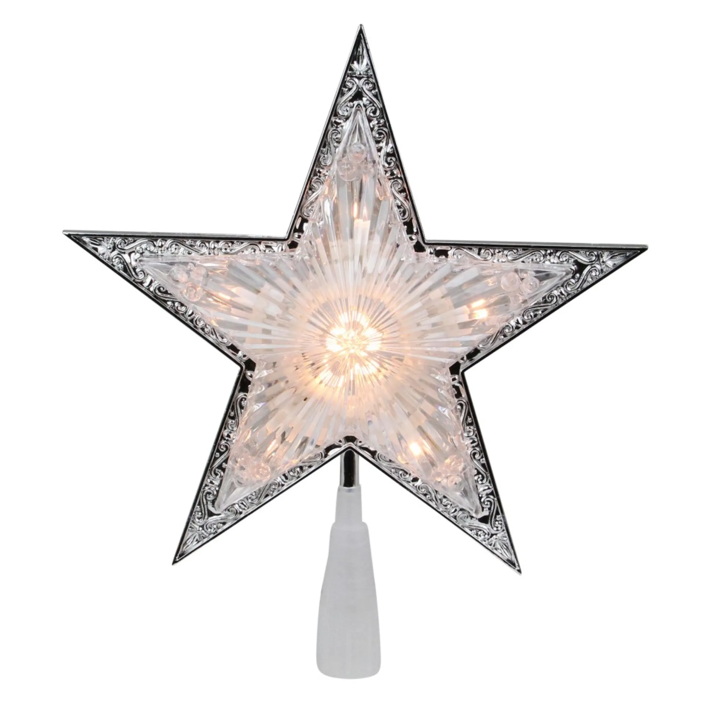 9" Pre-Lit Silver And Clear Crystal 5 Point Star Christmas Tree Topper - Clear Lights
