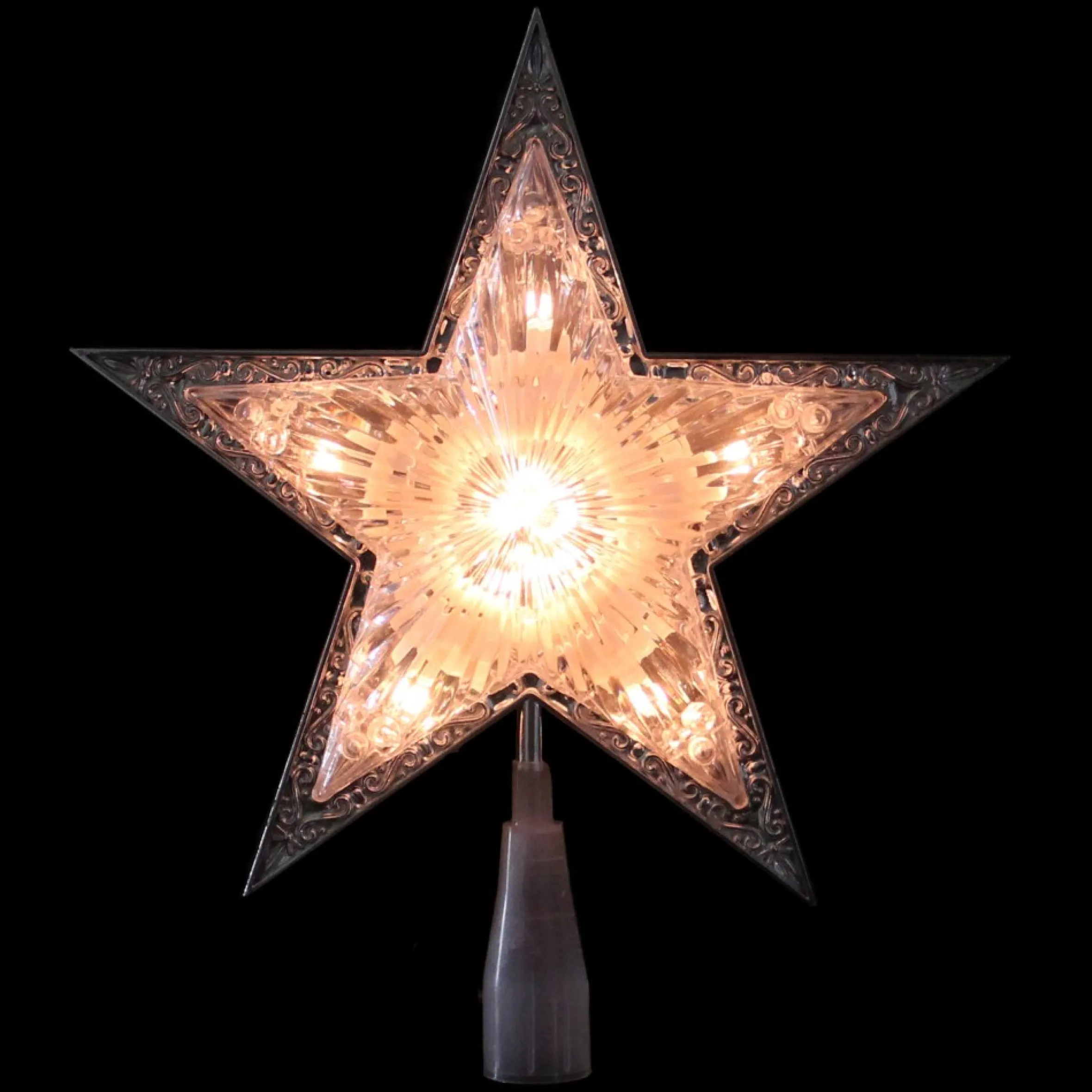 9" Pre-Lit Silver And Clear Crystal 5 Point Star Christmas Tree Topper - Clear Lights