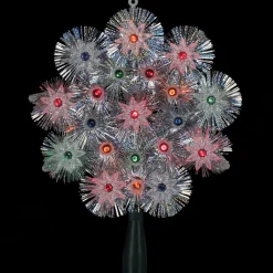 8" Pre-Lit Silver Retro Starburst Christmas Tree Topper - Multicolor Lights