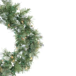 Pre-Lit Snow Mountain Pine Artificial Christmas Wreath - 24-Inch, Clear Lights