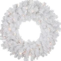 Pre-Lit Snow White Artificial Christmas Wreath, 24-Inch, Clear Lights