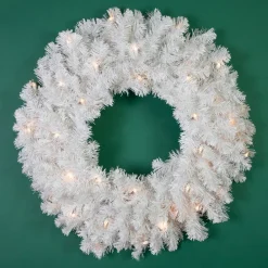 Pre-Lit Snow White Artificial Christmas Wreath, 24-Inch, Clear Lights