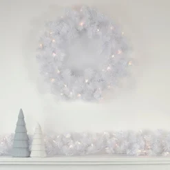 Pre-Lit White Pine Artificial Christmas Wreath - 24-Inch, Clear Lights