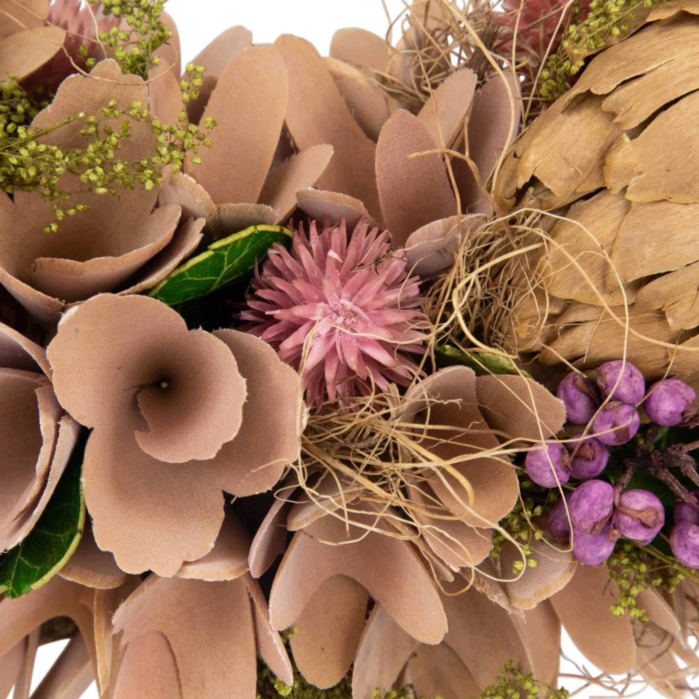 12" Purple And Beige Wooden Floral Spring Wreath With Preserved Artichoke
