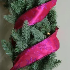 Purple And Pink Shimmering Wired Christmas Craft Ribbon 2.5