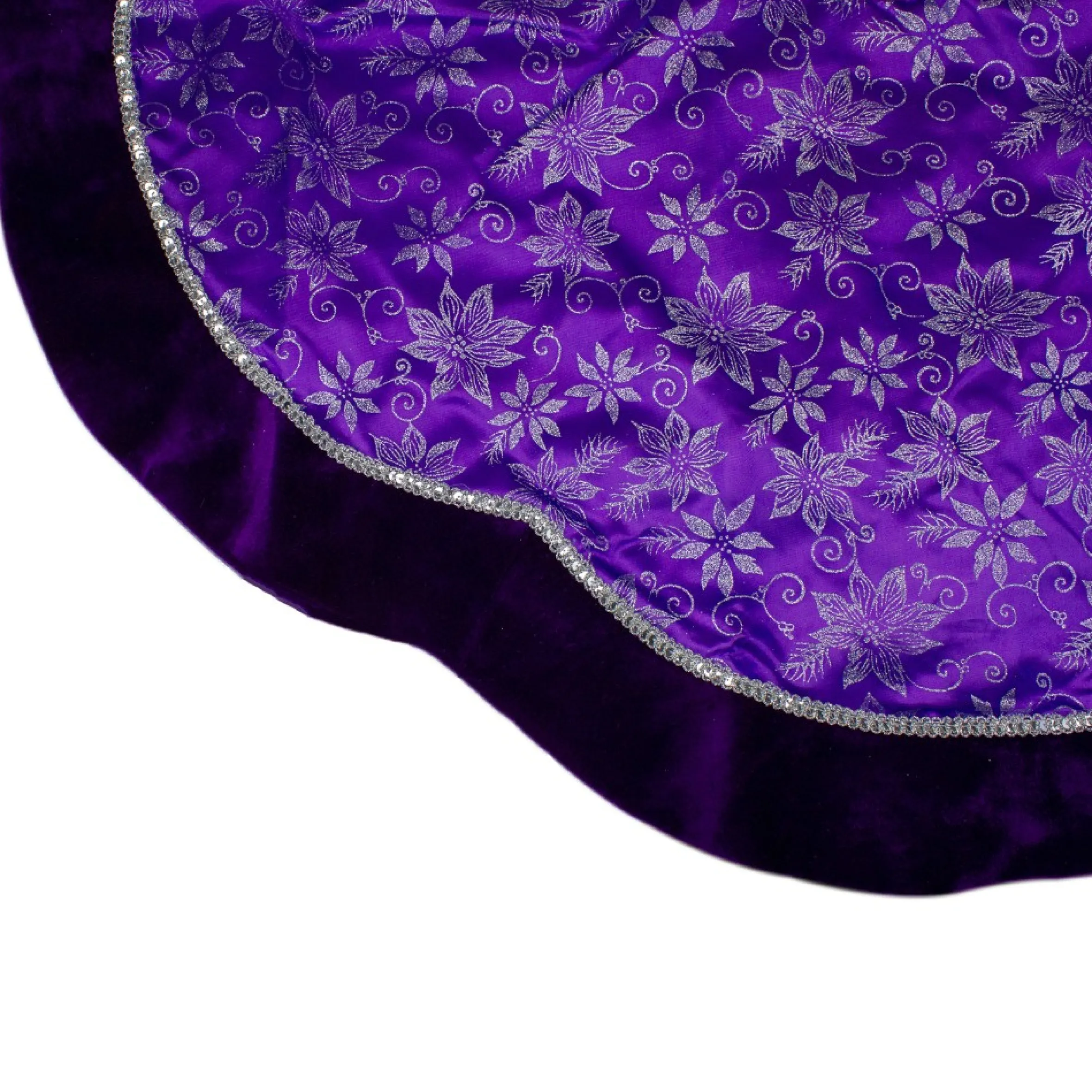48" Purple And Silver Glittered Floral Christmas Tree Skirt