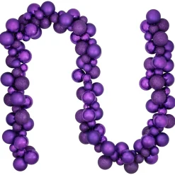6' Purple 3-Finish Shatterproof Ball Christmas Garland
