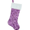 19" Purple Sequin Snowflake Christmas Stocking With White Faux Fur Cuff
