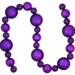 6' Purple Shatterproof Ball 3-Finish Christmas Garland