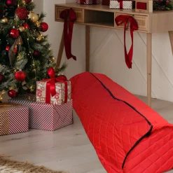 Quilted Red Rolling Christmas Tree Storage Bag For Trees Up To 7.5Ft