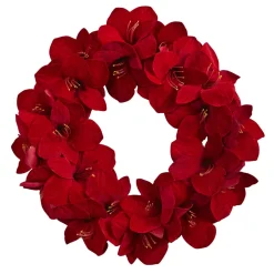 Red Amaryllis Artificial Floral Christmas Wreath, 22-Inch, Unlit