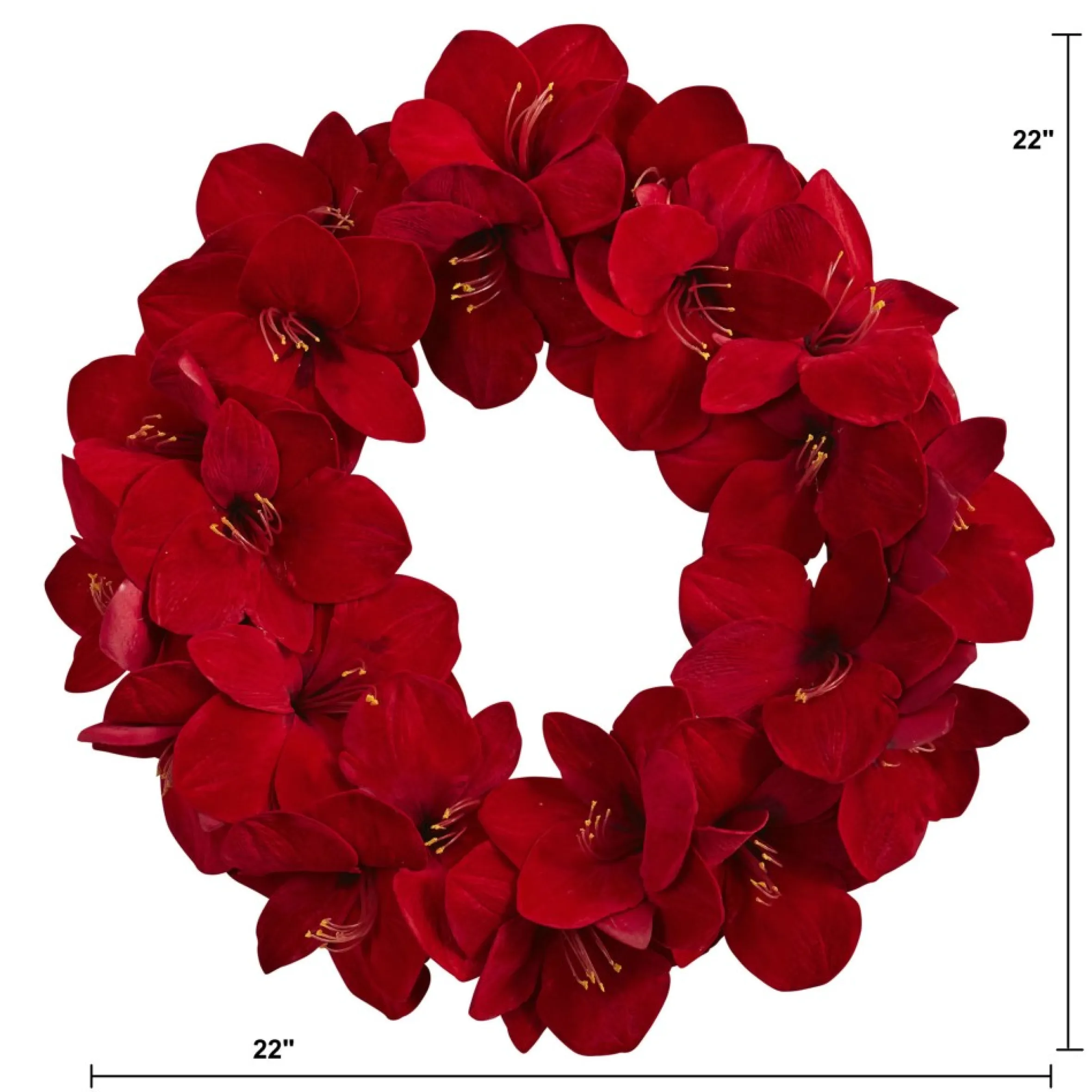 Red Amaryllis Artificial Floral Christmas Wreath, 22-Inch, Unlit