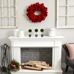 Red Amaryllis Artificial Floral Christmas Wreath, 22-Inch, Unlit
