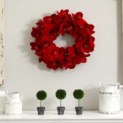 Red Amaryllis Artificial Floral Christmas Wreath, 22-Inch, Unlit