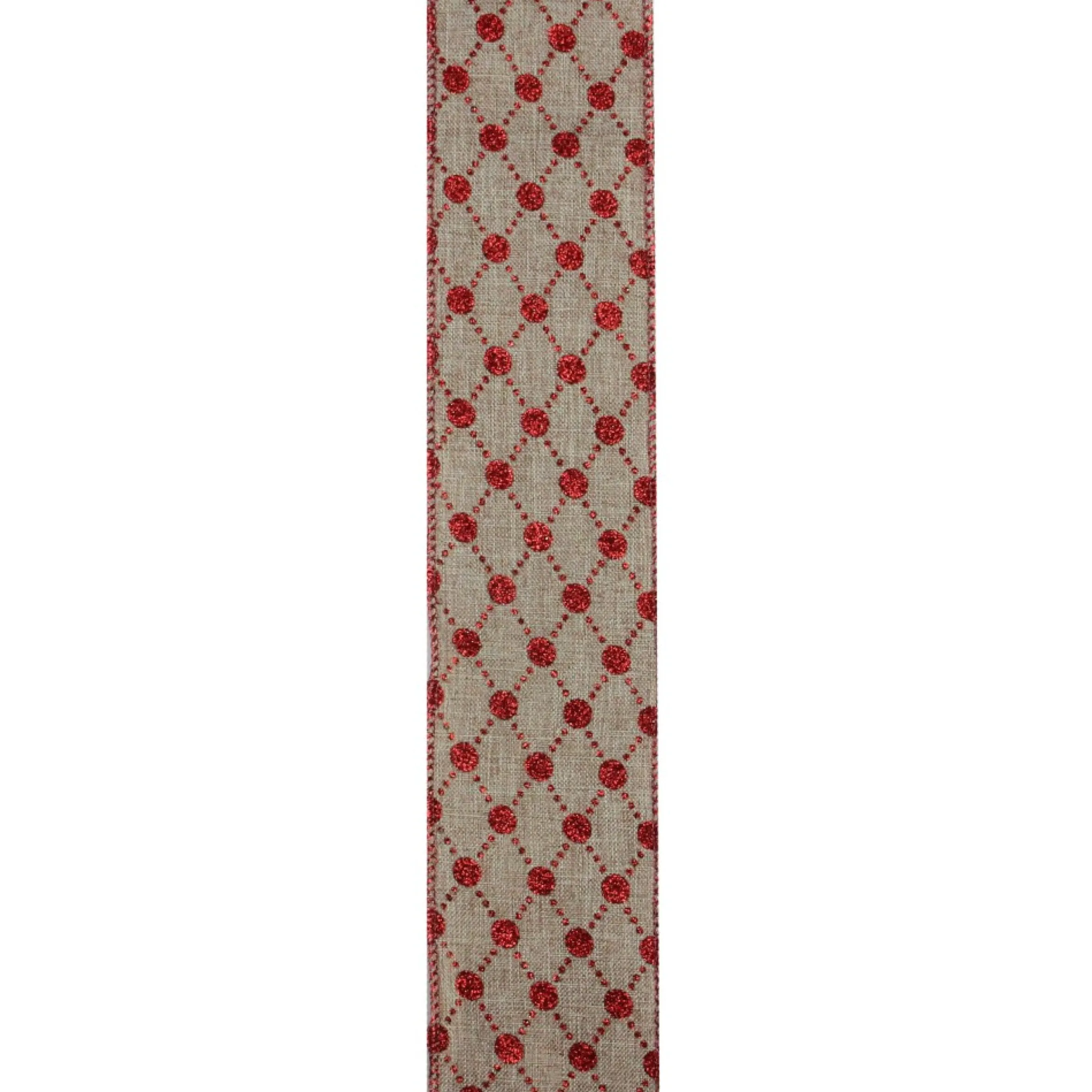 Red And Beige Diamond Wired Christmas Craft Ribbon 2.5" X 10 Yards