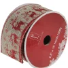Red And Beige Reindeer Burlap Wired Christmas Craft Ribbon 2.5" X 10 Yards