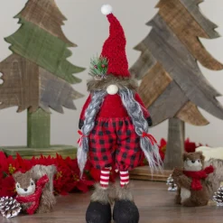 17" Red And Black Buffalo Plaid Girl Gnome Christmas Figure