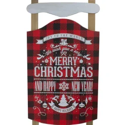 24" Red And Black Buffalo Plaid Merry Christmas Sled Wooden Hanging Wall Sign