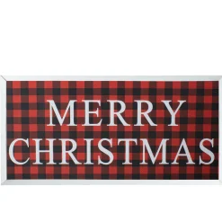 24" Red And Black Buffalo Plaid Merry Christmas Wooden Hanging Wall Sign