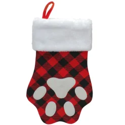 15.5" Red And Black Buffalo Plaid Pet Embroidered Christmas Stocking