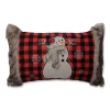 20" Red And Black Buffalo Plaid Snowman Rectangular Throw Pillow