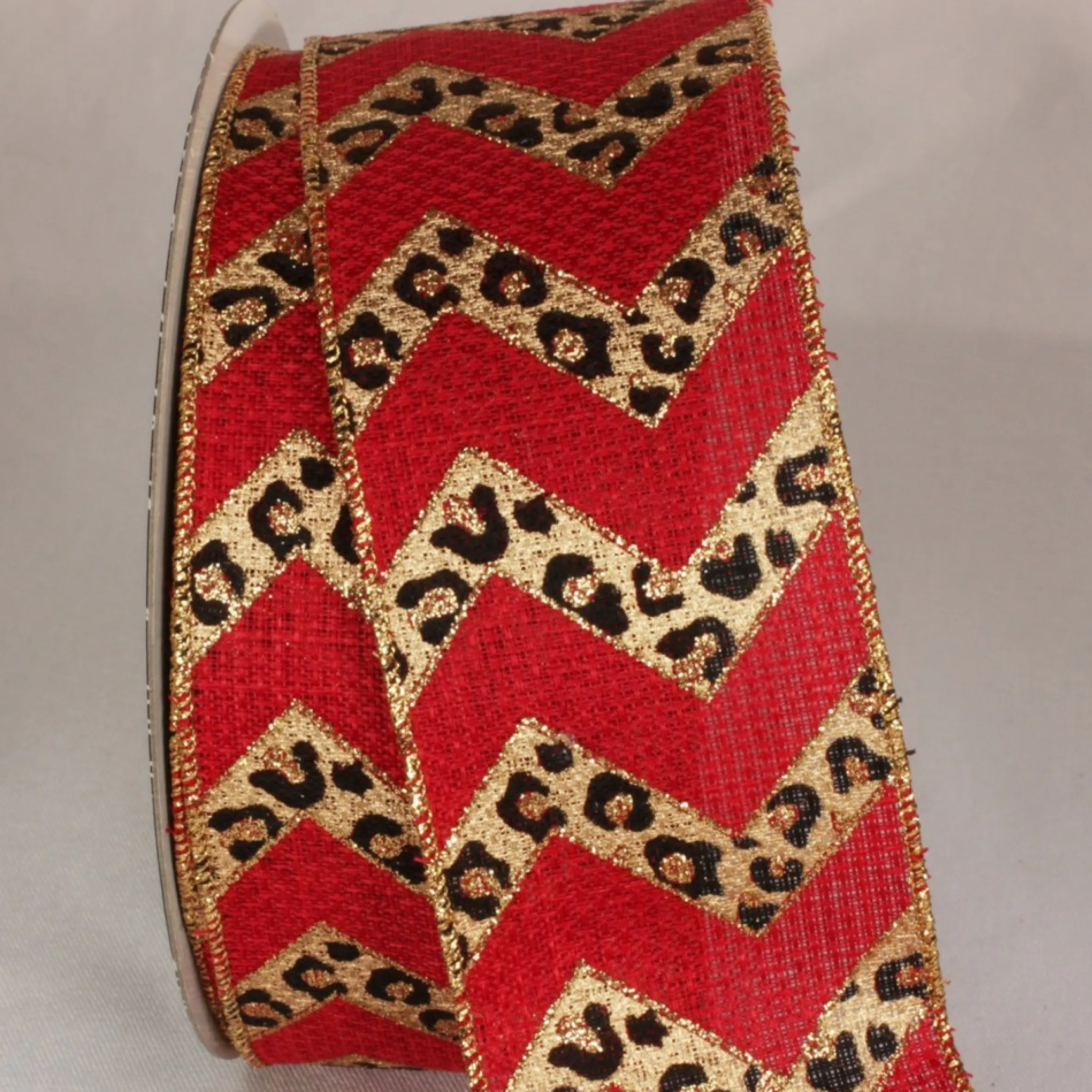 Red And Black Cheetah Design Wired Craft Ribbon 2.5" X 20 Yards