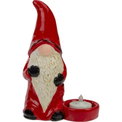 7" Red And Black Gnome Tea Light Christmas Candle Holder