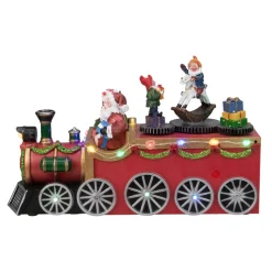 10.25" Red And Black Led Lighted Musical Christmas Train With Santa