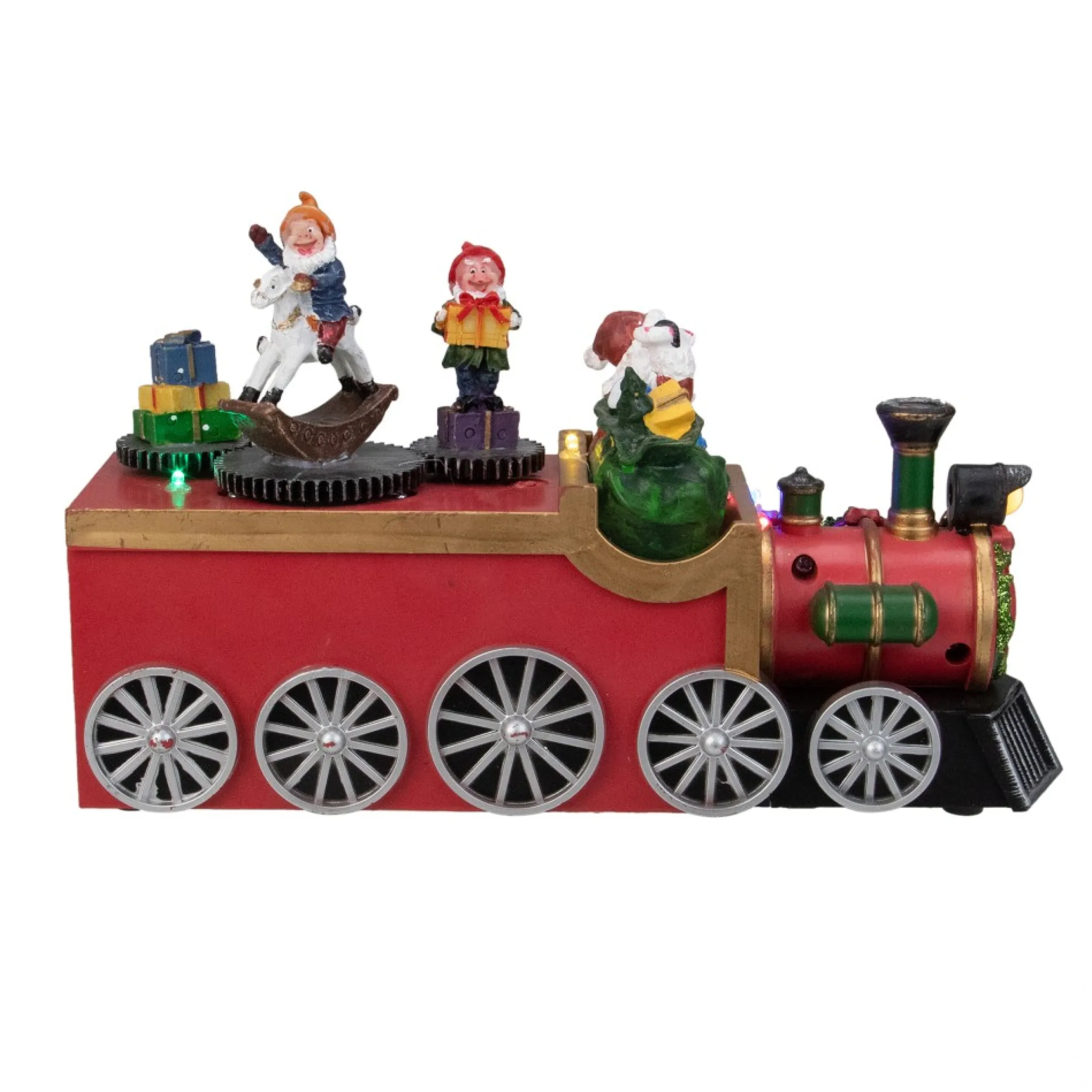 10.25" Red And Black Led Lighted Musical Christmas Train With Santa
